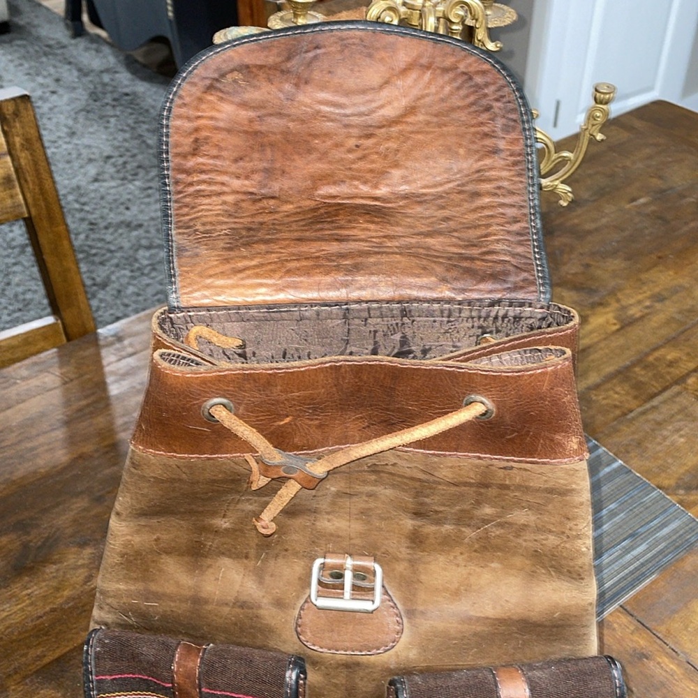 LEATHER HANDMADE QUECHUAN BACKPACK - Picture 2 of 10